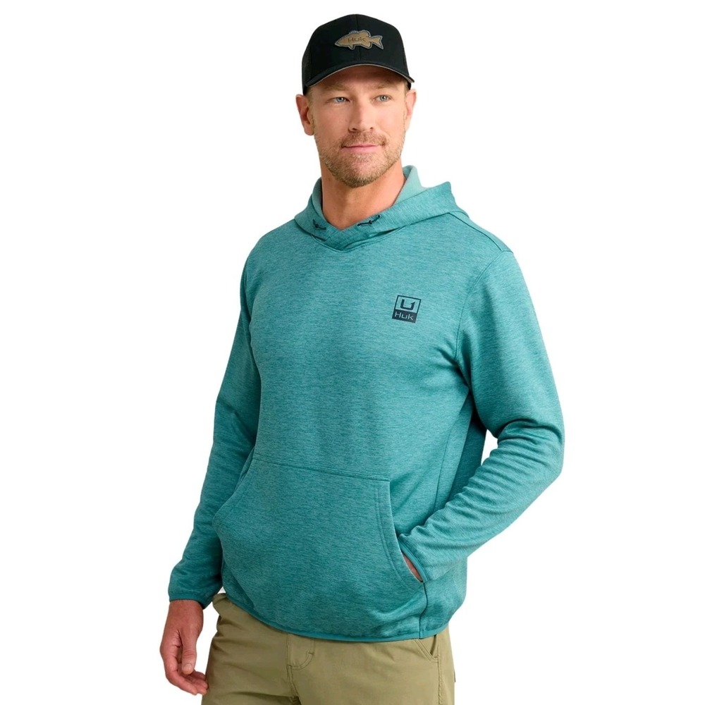 NEW! Huk Men's Huk'd Up Performance Fleece Hoodie Storm Blue Heather Size M $70